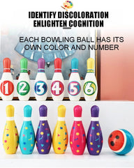 Kids Bowling Set Toddler Toys Boys Girls, 6 Indoor Colorful Soft Foam Pins 1 Bowling Ball Printed with Number Developmental Indoor & Outdoor Games Birthday Party Gifts for Baby Age 2-6