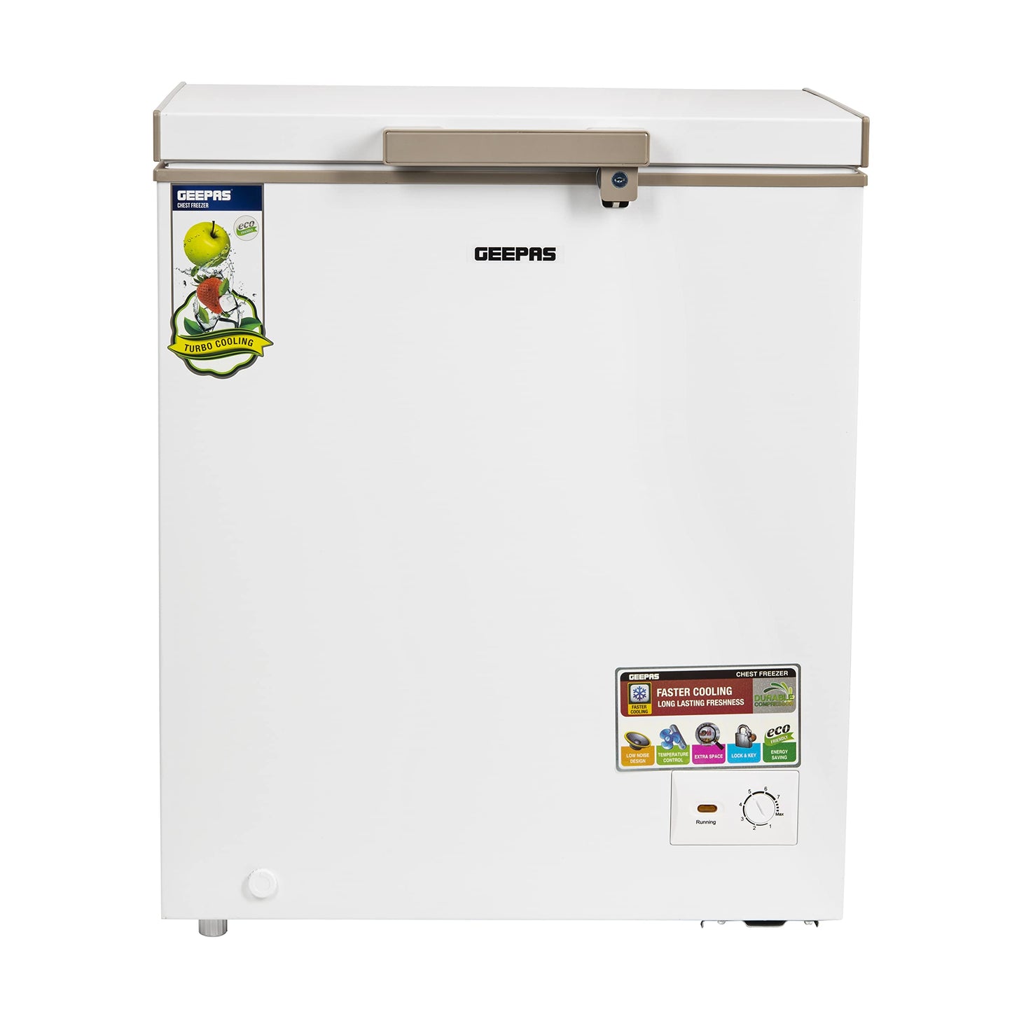 Geepas Powerful 170L Single Door Chest Freezer - Adjustable Thermostat Control, High Efficiency with Compressor Switch