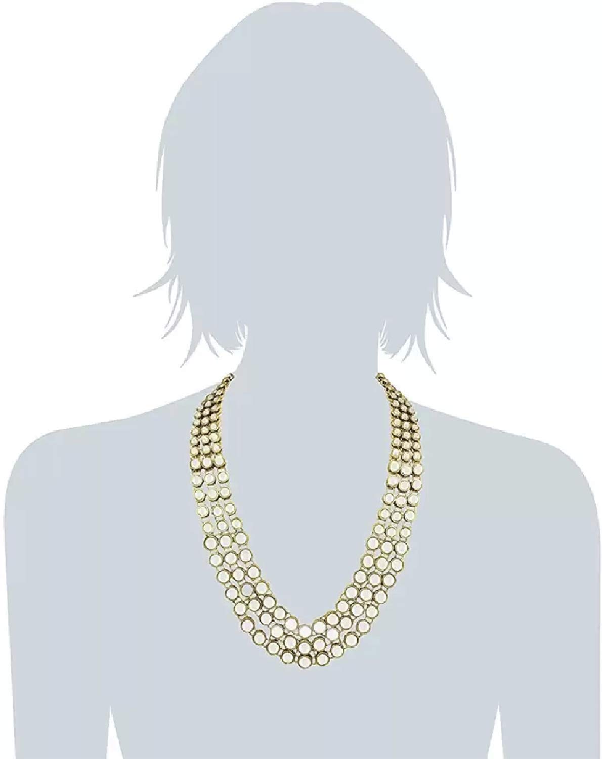 طقم قلادة كوندان بيرل للمجوهرات التقليدية مطلية بالذهب مع أقراط للنساء (أبيض) (RRSD6706s)