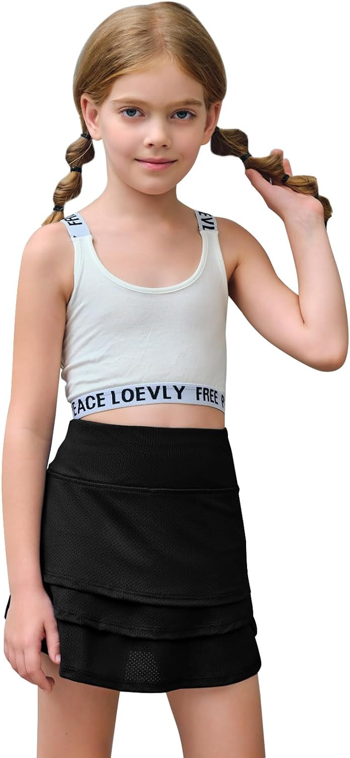 Haloumoning Girls Athletic Tennis Skirts with Shorts Kids Active High Waist Golf Skorts 5-14 Years