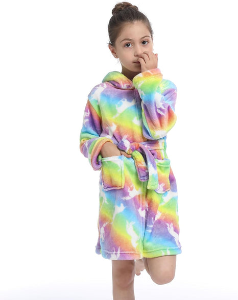 Z-YQL Kid Girls Bathrobe Dressing Gown Novelty Hooded Nightgown Fleece Comfy Flannel Soft Robe Colorful