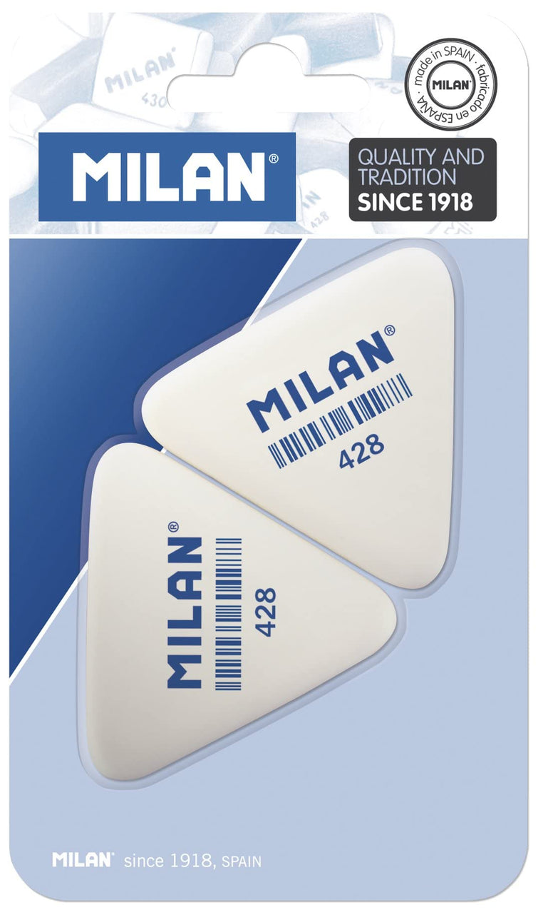 MILAN A.C. Blister 2 Pcs Triangular Synthetic Rubber Eraser 428, White