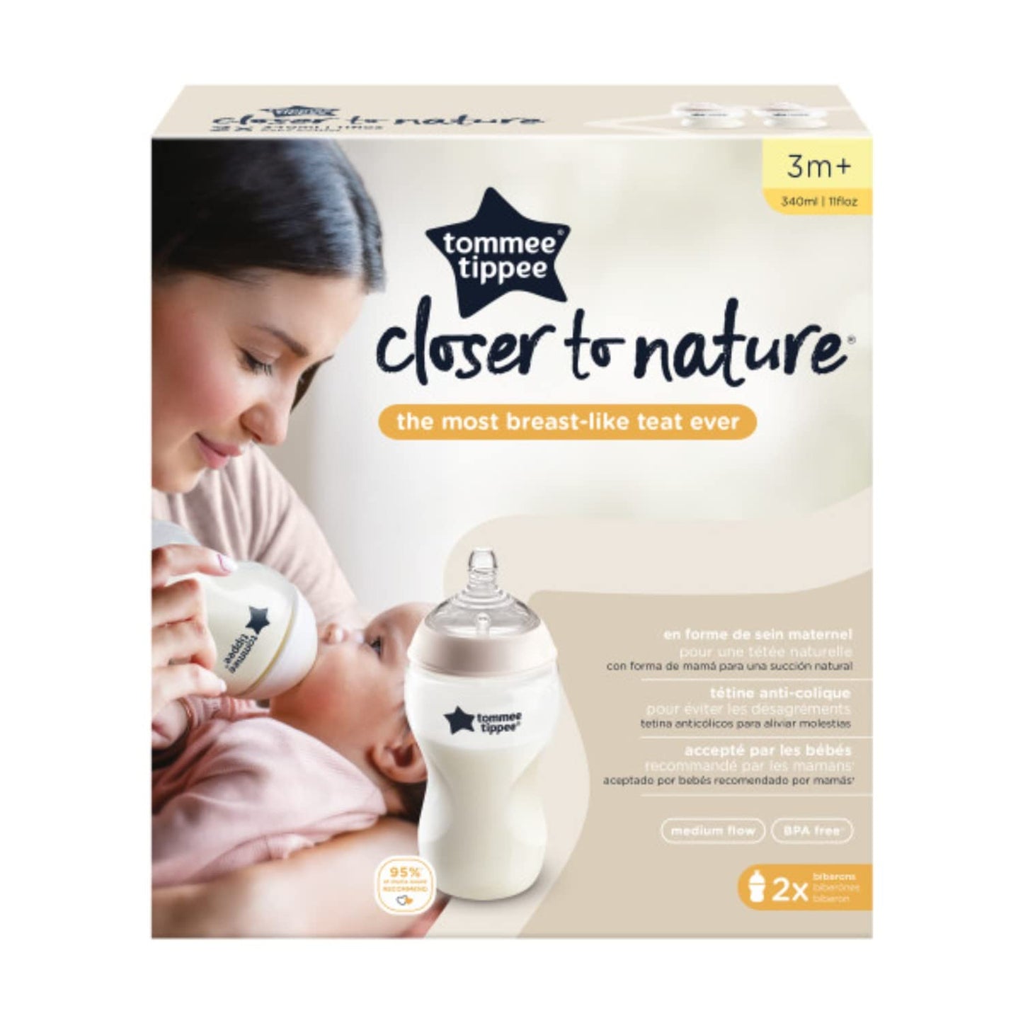 Tommee Tippee Closer To Nature Feeding Bottles 2X 340ml, White, 2342262071, 340 ml