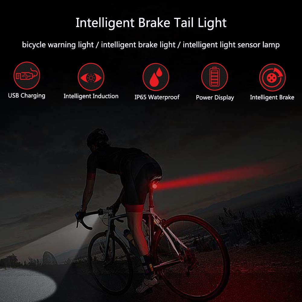 XIAOKOA Smart Bike Tail Light, Bicycle Lights with USB Rechargeable Bike Brake Lights, Colorful Cycling Taillights with Waterproof Rear Bike Lights for Mountain Cycling Taillights, and Road Bike