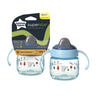 Tommee Tippee for Babies with INTELLIVALVE Leak & Shake-Proof & BACSHIELD Antibacterial Technology, 4m+, 190ml, Blue, 447803, Superstar Sippee Weaning Sippy Cup, 1.0 count, 1