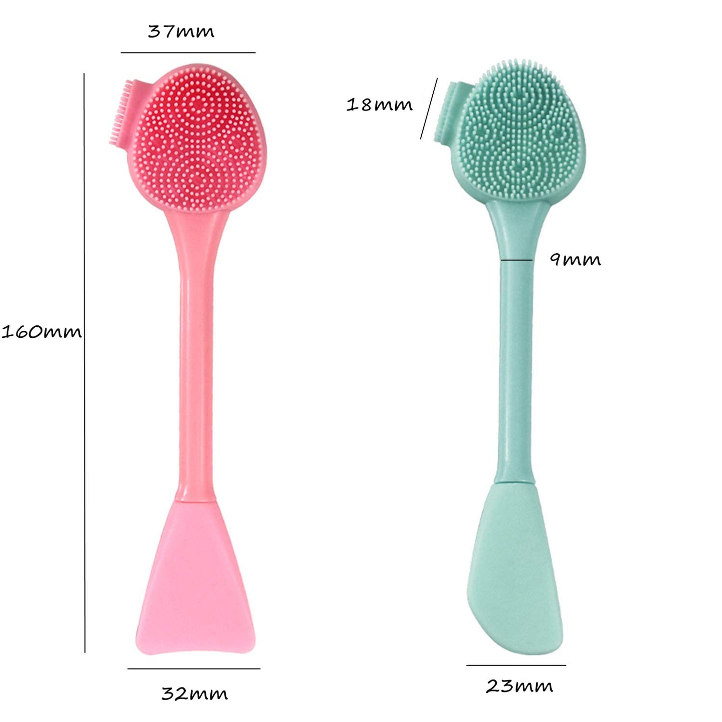 Face Cleaning Brush, 2PCS Double Head Manual Facial Cleansing Brush Face Mask Brush Applicator for Gentle Exfoliating, Deep Cleansing, Makeup Removal, Massaging(Pink, Green)
