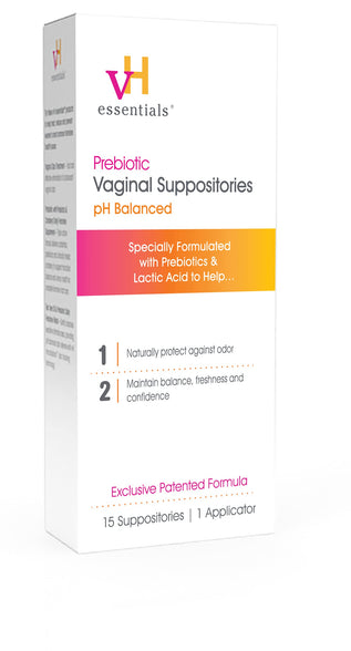 vH essentials Prebiotic Vaginal Suppositories, pH Balanced for Feminine Odor, Hygiene, and Health