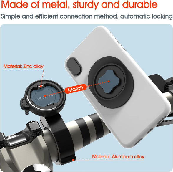 Mountain Bike Phone Holder with Quick Mount,Universal Aluminum Alloy GPS Bracket Ultra-Lock System Riding Clip Stand，MTB Road Bicycle Cell Phone Handlebar Stem Mount for iPhone Samsung Google