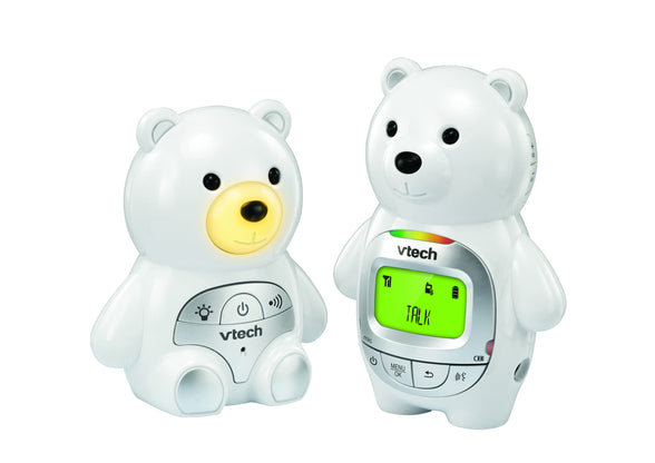 VTech Baby Bear Digital Audio Monitor with up to 1,000 ft of Range Vibrating Sound Alert Talk Back Intercom Temperature Indicator Night Light Loop & Parent Unit, White