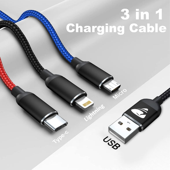 USB Cable 3 in 1 Aioneus Multi Charging Cable IP Cable USB Type C Cable Micro USB Cable, Fast Charging Cord Compatible with iPhone 13 12 11 Galaxy S20 S10 S9 S8 S7 Micro usb Android