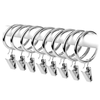 40 Pack Curtain Rings with Clips, Drapery Hanging 38mm Metal Silver Rustproof Eyelets Rings Clips for Curtains Rods Poles (Silver)
