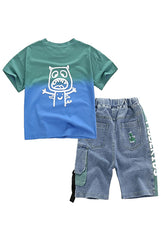 Volunboy Toddler Boys Short Sleeve T-Shirt + Shorts Set, Summer Cotton Casual Tops Shorts 2-Piece 11-12 Y