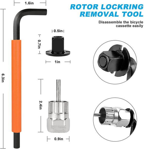 KASTWAVE Repair Tool Kit Includes Crank Removal Tool, 3-in-1 Cassette Removal Tool, Bottom Bracket Remover, Rotor Lock Ring Removal Tool, Pedal Wrench, Multi-Purpose Utility Repair Tool