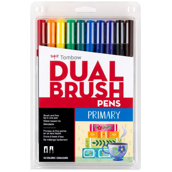 Tombow Dual Water Based Markers, Twin Tip, Primary Palette Assorted Inks, 10/Pack (56167)