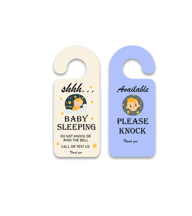 Baby Sleeping Sign for Front Door, Do Not Disturb Door Hanger Sign, 2pack Please Do not Knock or Ring Bell Baby Is Sleeping Double-sided PVC Door Sign- for Nursery Infants School Kindergarten & for