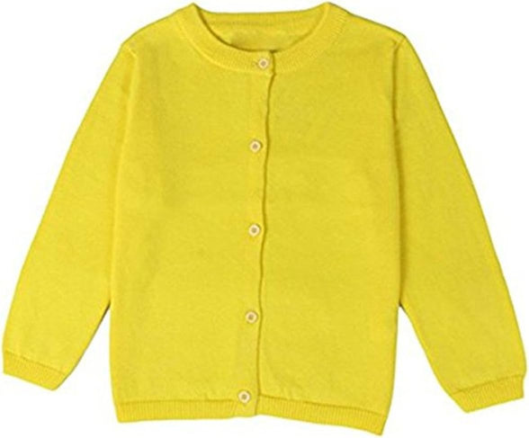 JELEUON Little Girls Cute Crew Neck Long Sleeve Button-Down Solid Cotton Fine Knit Cardigan Sweaters