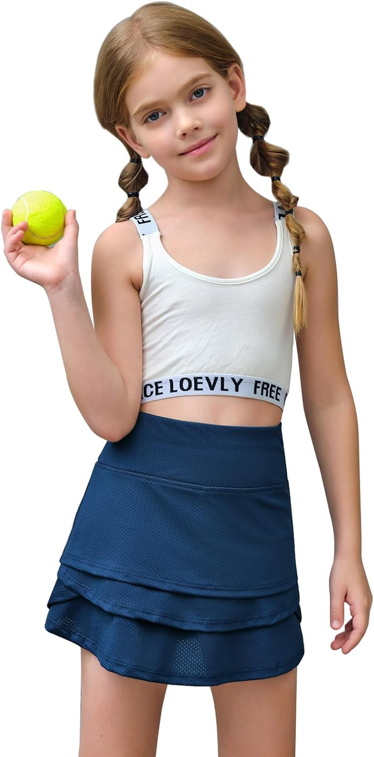 Haloumoning Girls Athletic Tennis Skirts with Shorts Kids Active High Waist Golf Skorts 5-14 Years