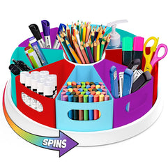 Exrp Rotating Art Supplies Organizer Storage Caddy for Kids | Crayon Marker and Pencil Organization for School Desk Teachers Classrooms and Crafts at Home