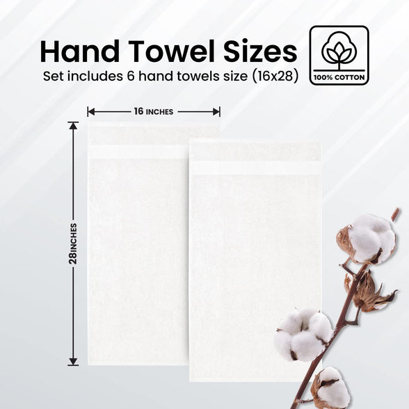 Premium White Hand Towels - Pack of 6, 16x28 Inches Bathroom Hand Towel Set, Hotel & Spa Quality Hand Towels for Bathroom, Highly Absorbent and Super Soft Bathroom Towels by Infinitee Xclusives