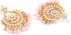 ZAVERI PEARLS Gold Tone Traditional Kundan & Pink Beads 22K Metal Gold Plated Chandbali Earring For Women-ZPFK8663