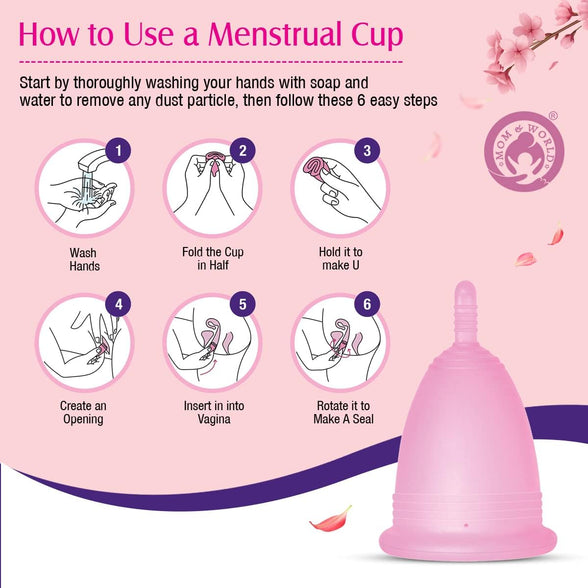 Mom & World Reusable Menstrual Cup For Women, 100% Medical Grade Silicone, Odor and Rash Free, No leakage (Large)