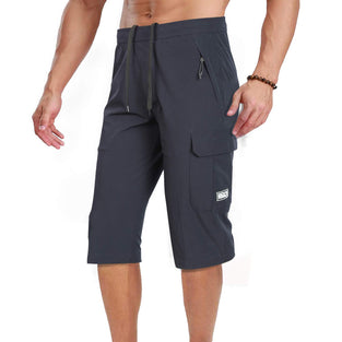 Men's Outdoor Hiking Shorts Quick Dry Stretchy 3/4 Capri Pants Cargo Shorts Male