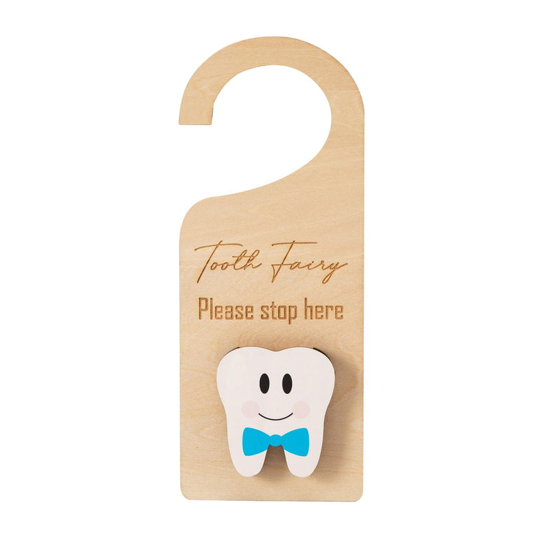 Xunboo Wooden Tooth Fairy Door Hanger with Cute Money Holder Gift for Lost Teeth Kids Tooth Fairy Pick up Box for Boys and Girls (Blue)