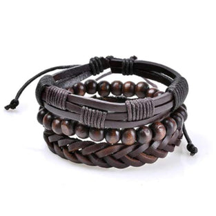 Punk Genuine Wrap Leather Bracelets Men Onyx Lava Hematite Jewelry Accessories Stone Beads Bangles (Free)