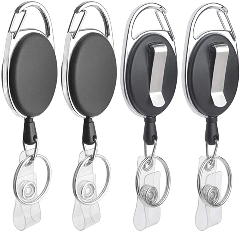 ELECDON 4 Packs Retractable Keychain, Badge Holder Reel Clip, Heavy Duty Name Tag ID Card Holder, Keychain Ring Carabiner, Keys Cards ID Badges, for Hung on Waist, Chest, Backpack, Trouser Pocket