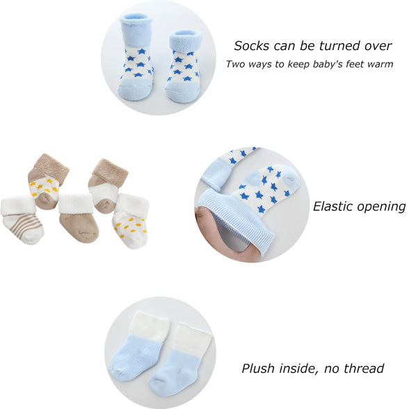 MAMIMAKA Unisex Baby Terry Socks 5-Pack for Baby boy and girl 0-12 Months Warm Cotton Socks
