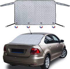 Car Rear Windshield Snow Ice Cover, Windproof Rear Windscreen Snow Cover with 2 Elastic Hooks, 4 Magnets, All-Weather Waterproof Winter Ice Frost Snow Protector for Most Sedans Cars Trucks Vans SUVs