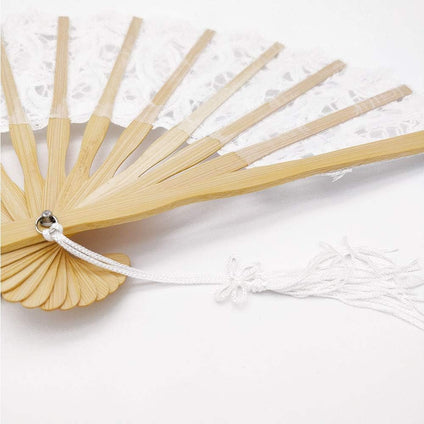 OLILLY Bridal Hand Fan in Lace, Silk and Wood - Perfect for her Wedding Day!