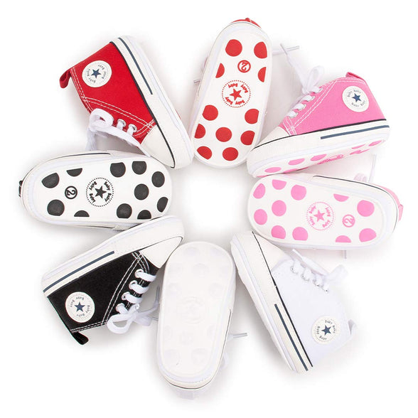 KIDSUN Unisex Baby Boys Girls High Top Sneaker Soft Anti-Slip Sole Newborn Infant First Walkers Canvas Denim Shoes, for 6 Months baby