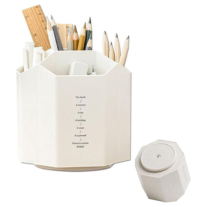 Xspring Pen Holder, White Desk Organizer, 360 Degree Rotating Pen Cup, Multi Functional Pen Holder, 5 Compartments Desktop Stationery Organizer, Home Office Art Supply Storage Box Caddy for Pen Pencil