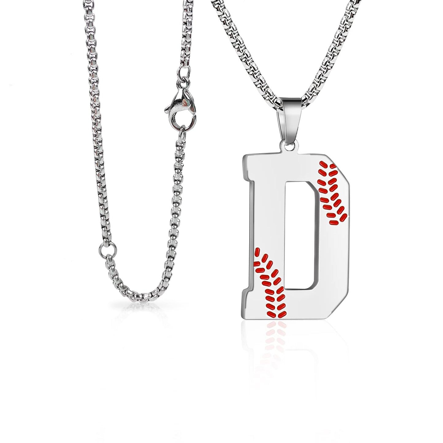 Baseball Initial Necklace for Boys Men A-Z Letter Necklaces Chain Stainless Steel Pendant with Accessories Sport Charm Baseball Gifts for Team Player Athlete Lover Fans