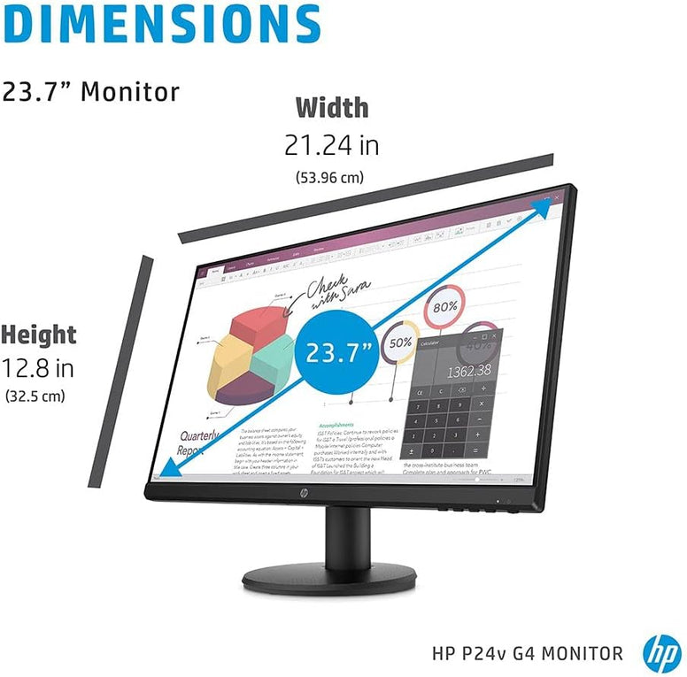 HP P24V - 9Tt78As, 24 Inch(60.96 Cm) G4 Monitor Fhd 1920 X 1080 Pixels, IPS Display Monitor 5Ms 75Hz with Vga Hdmi Border Less Low Blue Light Mode Vesa Mounting,Black