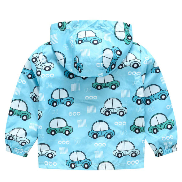 TUIJI Toddler Boys Girls Cartoon Print Zip Jacket Hooded Trench Lightweight Kids Coats Windbreaker Casual Outerwear 12-18M