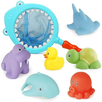 Mumoo Bear Baby Bath Toys, Scoop Net Fish Pool Toys With Spray, Sounds, Color Changing Toddler Bathtub Toys