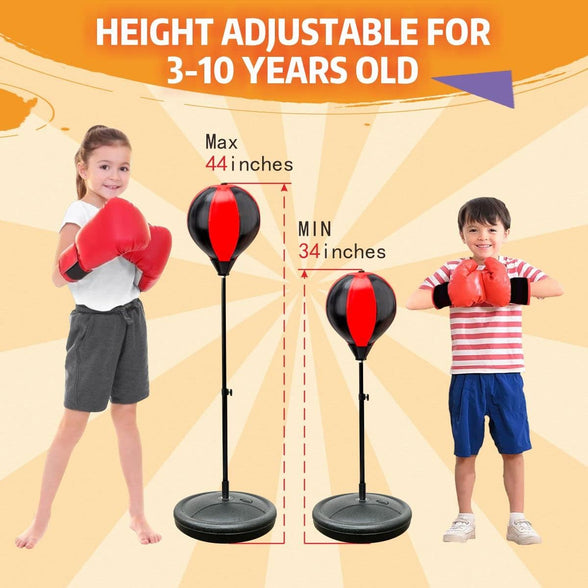 Punching Bag for Kids, Kids Boxing Bag with Stand, 3 4 5 6 7 8 9 10 Years Old Adjustable Kids Punching Bag, Boxing Equipment with Boxing Gloves, Boxing Set as Boys & Girls Toys Gifts