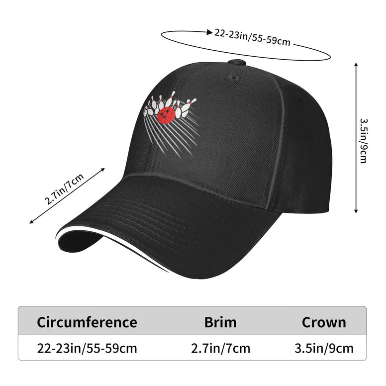 Flyjbs Unisex Bowling Ball Baseball Cap Adjustable, Bowling Pin Baseball Hat for Men Women