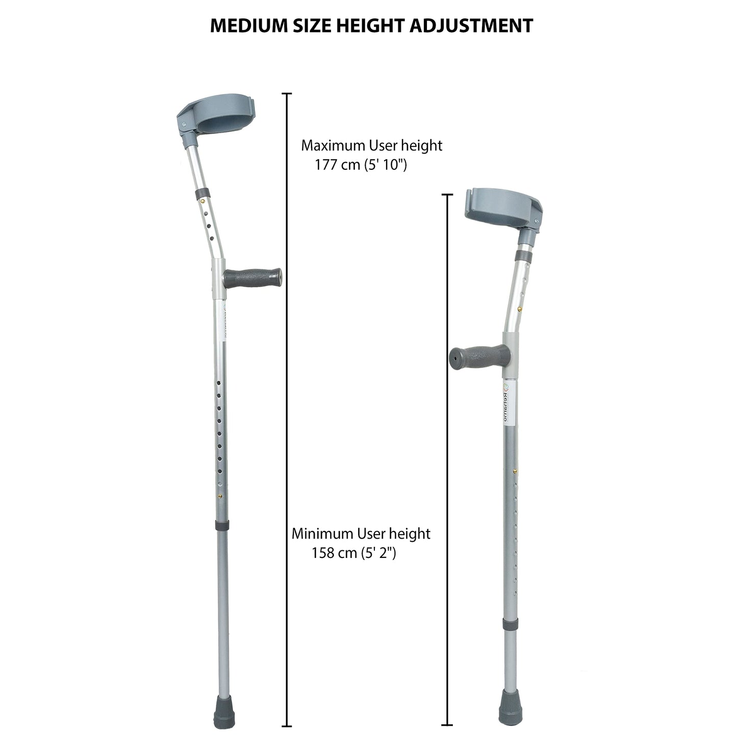 Rehamo Lightweight Walking Forearm Crutches with Height Adjustment - Size M - Height 5.2-5.10 Ft | Folding Crutches for Elderly, Disabled & Old People | Comfortable Crutches with Arm Support