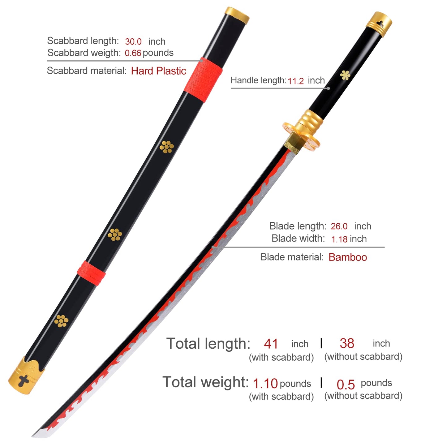 Bamboo Demon Slayer Anime Sword 41inch , Rengoku Sword /Tanjiro Sword /Zenitsu Sword /Anime Original Texture ,Display Stand with Sword,for Demon Slayer Cosplay and Collection,Various Styles Available