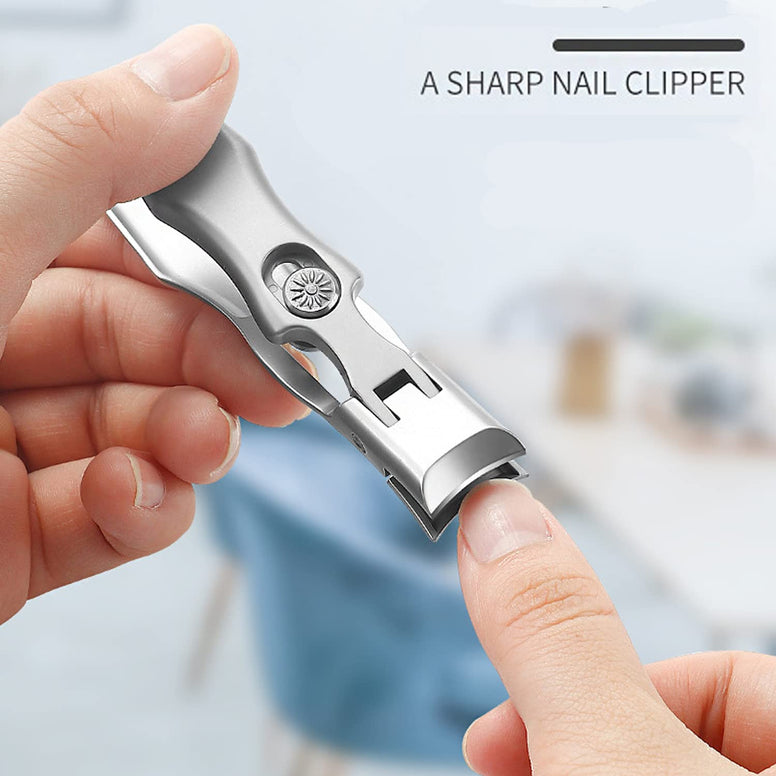 Nail Clippers - Wide Jaw Opening No Splash Nail Clippers for Thick Nails with Catcher,Stainless Steel Toenail Clippers Long Handle Nail Cutters Trimmer with Sharp Curved Blade for Men Seniors