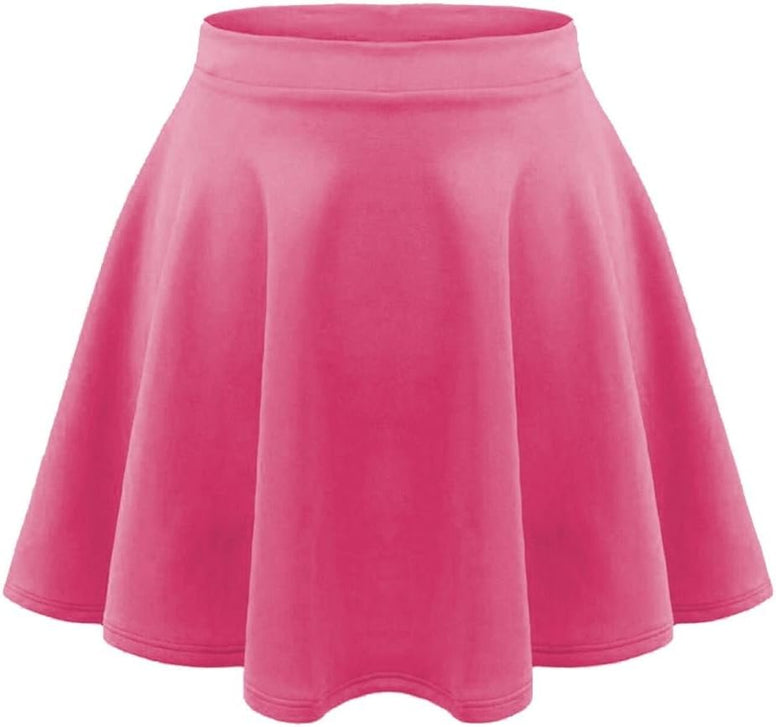 janisramone Kids Girls Children New Plain Flippy Flared High Waistband Stretch Short Mini Skater Skirts