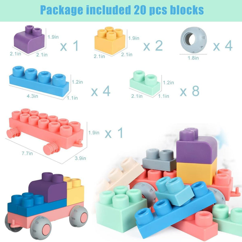 AM ANNA Soft Building Blocks Toys,20 Pcs Building Block Early Educational Sets Learning&Development Toys Stacking Block Kit for Toddlers Baby 1-5 Years Old Bath Toy,Can Be Boiled And Bitten