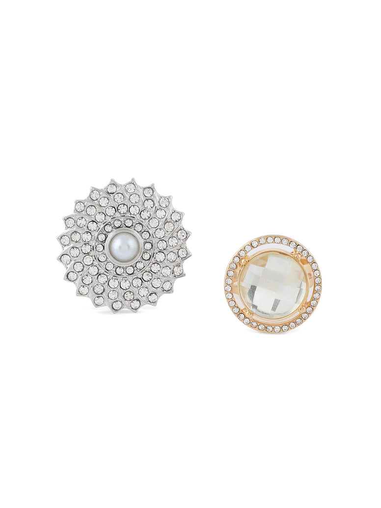 Zaveri Pearls Silver & Gold Tone Set Of 2 Contemporary AUStrian Diamonds Finger Rings-Zpfk10572