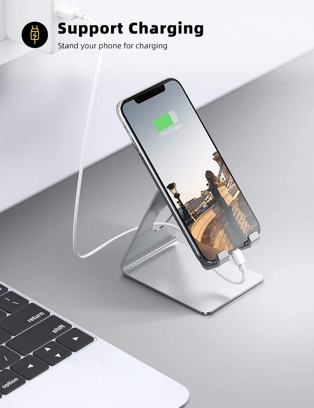 Lamicall Cell Phones Stand Desktop, Lamicall Mobile Phone Holder Dock Cradle Compatible with Switch, All Android Smartphone, iPhone 12 11 X XR XS XS Max 8 7 7p 6 6p 6s. etc, Phone Accessories - Silver