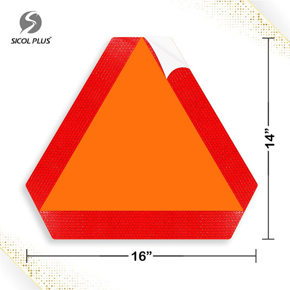 Sicol Plus Slow Moving Vehicle Sign (Pack of 01) Tractor Stickers, Golf Cart Accessories, smv signs UTV Tractor Reflective warning signs size 16 X 14 Inches Triangle Reflectors for Highway Safet