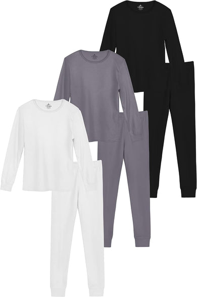 Resinta 6 Pieces Cotton Girls' Thermal Underwear Set Girls’ Top and Long Johns Winter Base Layer Top & Bottom, 3 Set