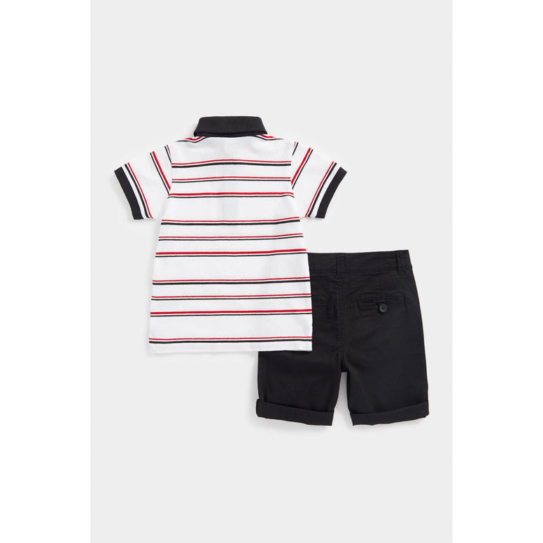 Mothercare Boys EC903 Jb Rr Stripe Polo & Black Short Set (7-8 Years)